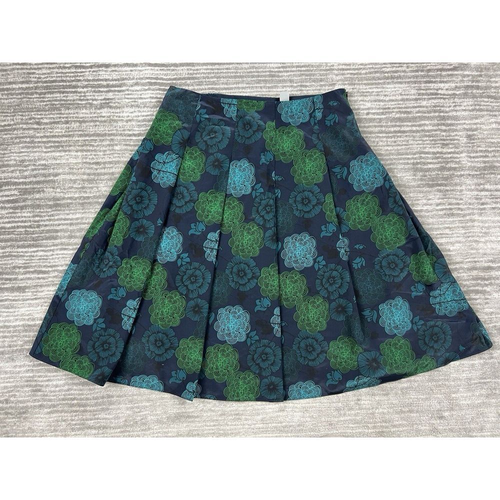 Liz Claiborne Skirt Womens 8 Blue Floral Lined Pleated Knee Length Polyester